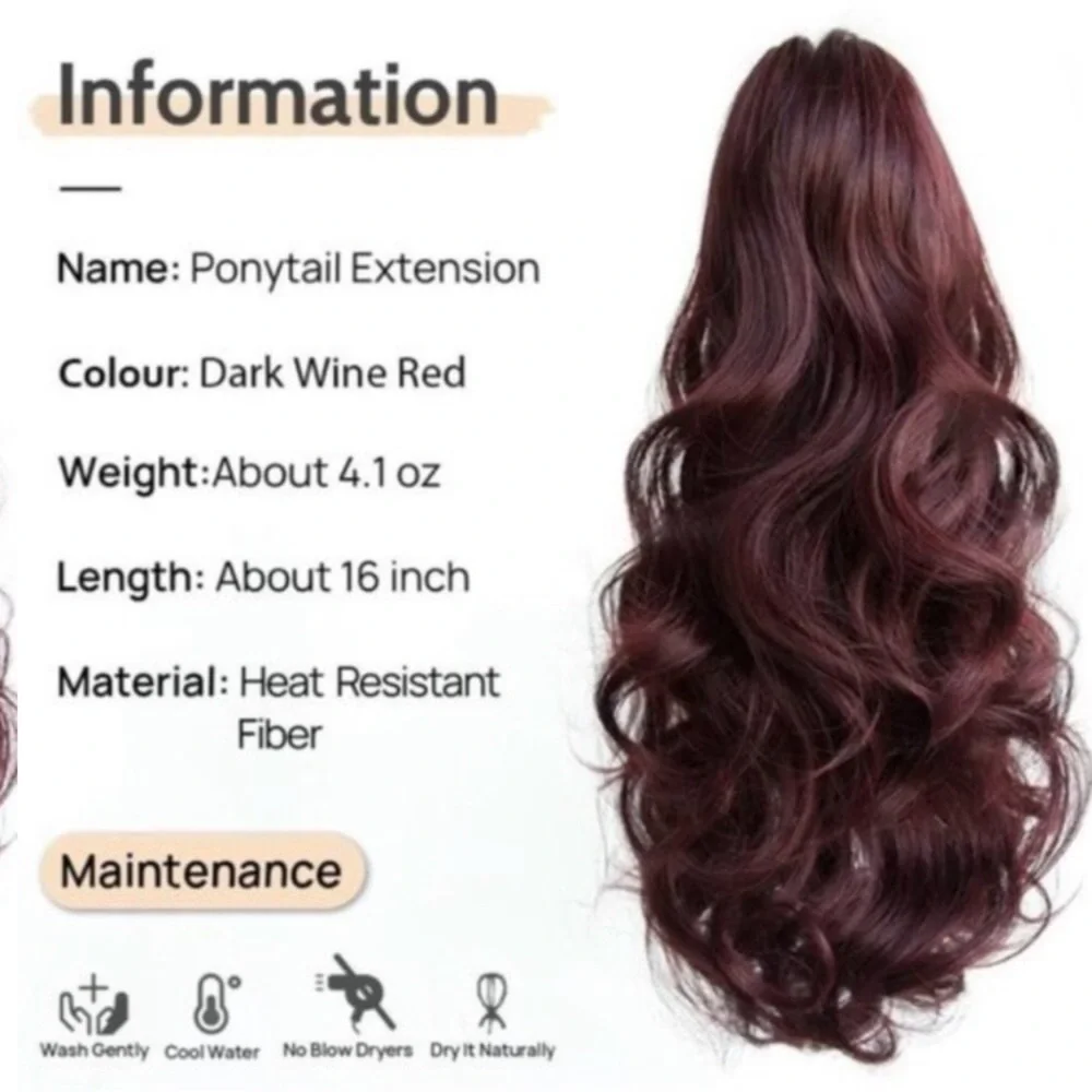 PONYTAIL Extension Claw Hair Extensions Wine Red